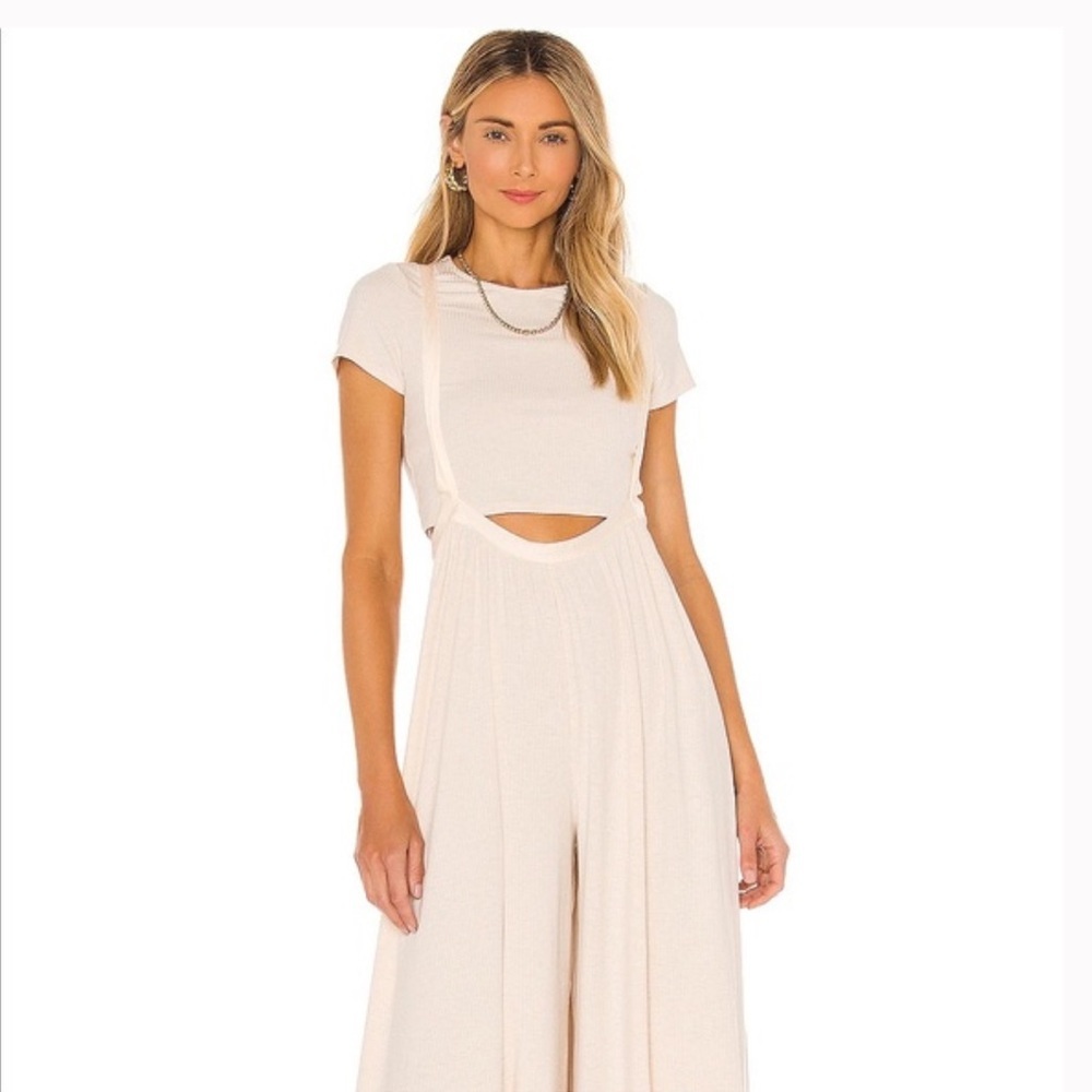 Free People Cream Wide-Leg Suspender Jumpsuit - Picture 8 of 13